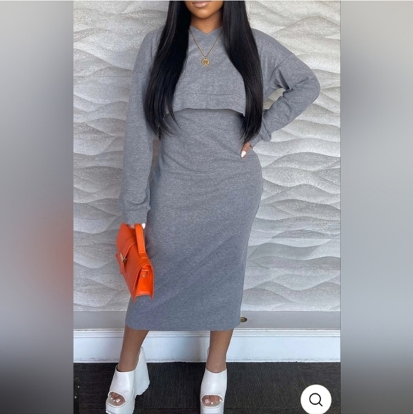Micas NWTs Basic V-neck Sleeveless Maxi Dress And Hooded Crop - Picture 1 of 6